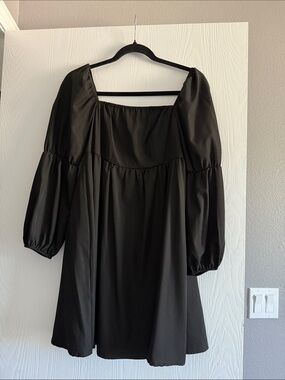 Black Square-Neck Puff-Sleeve Dress - Women